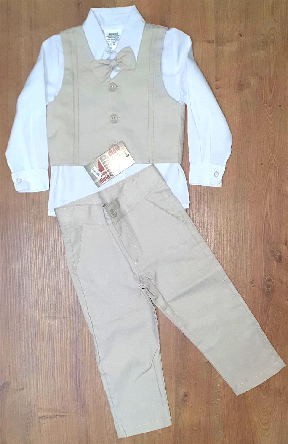 Conjunto Social Pajem Camisa Branca Calça e Colete Bege