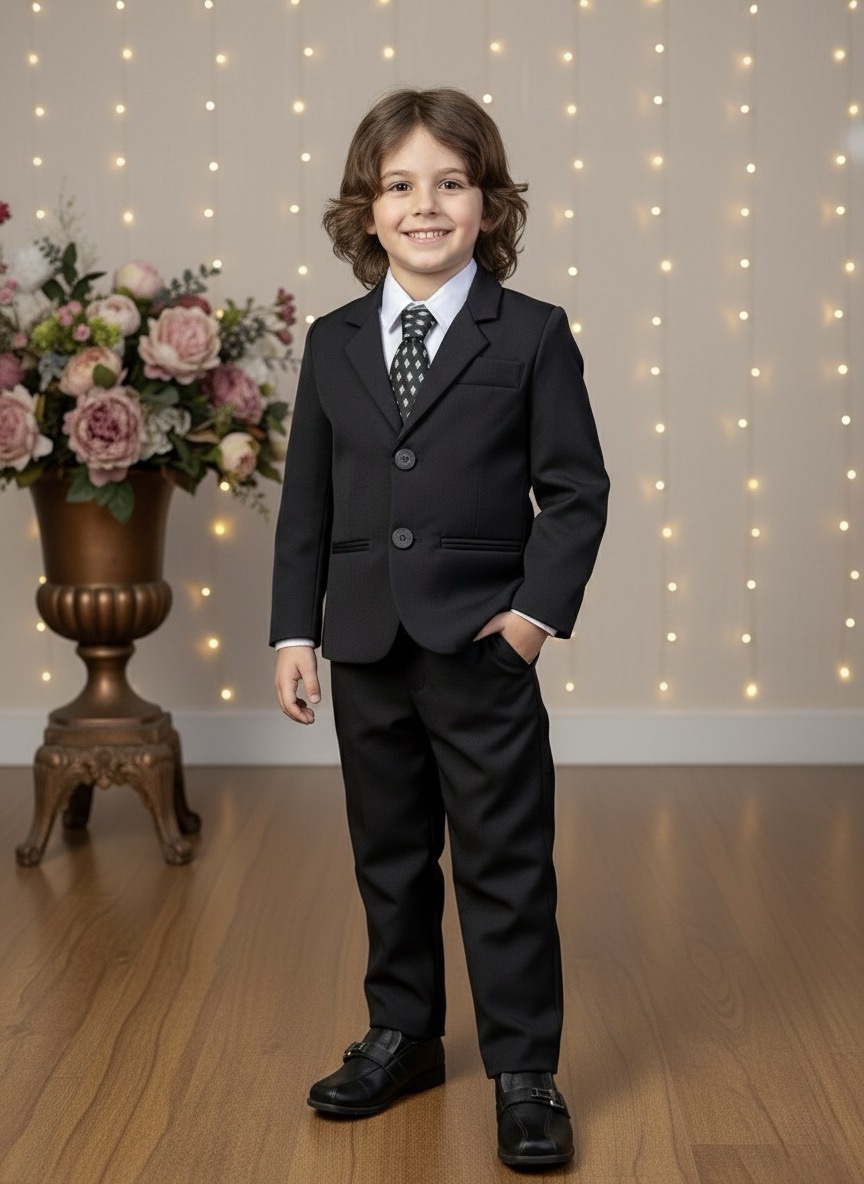 Conjunto Social Pajem Camisa Branca Calça e Terno Preto