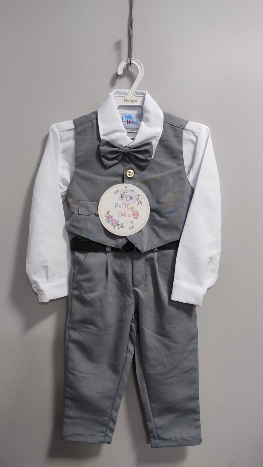 Conjunto Social Pajem Camisa Branca Calça Gravata e Colete Cinza