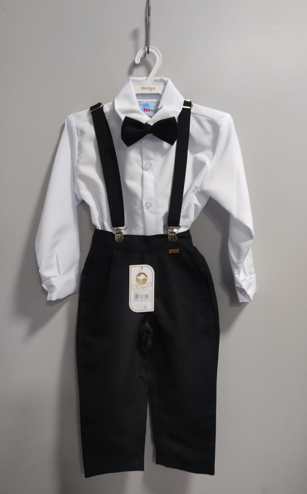 Conjunto Social Pajem Camisa Branco Calça Gravata Susp. Preto