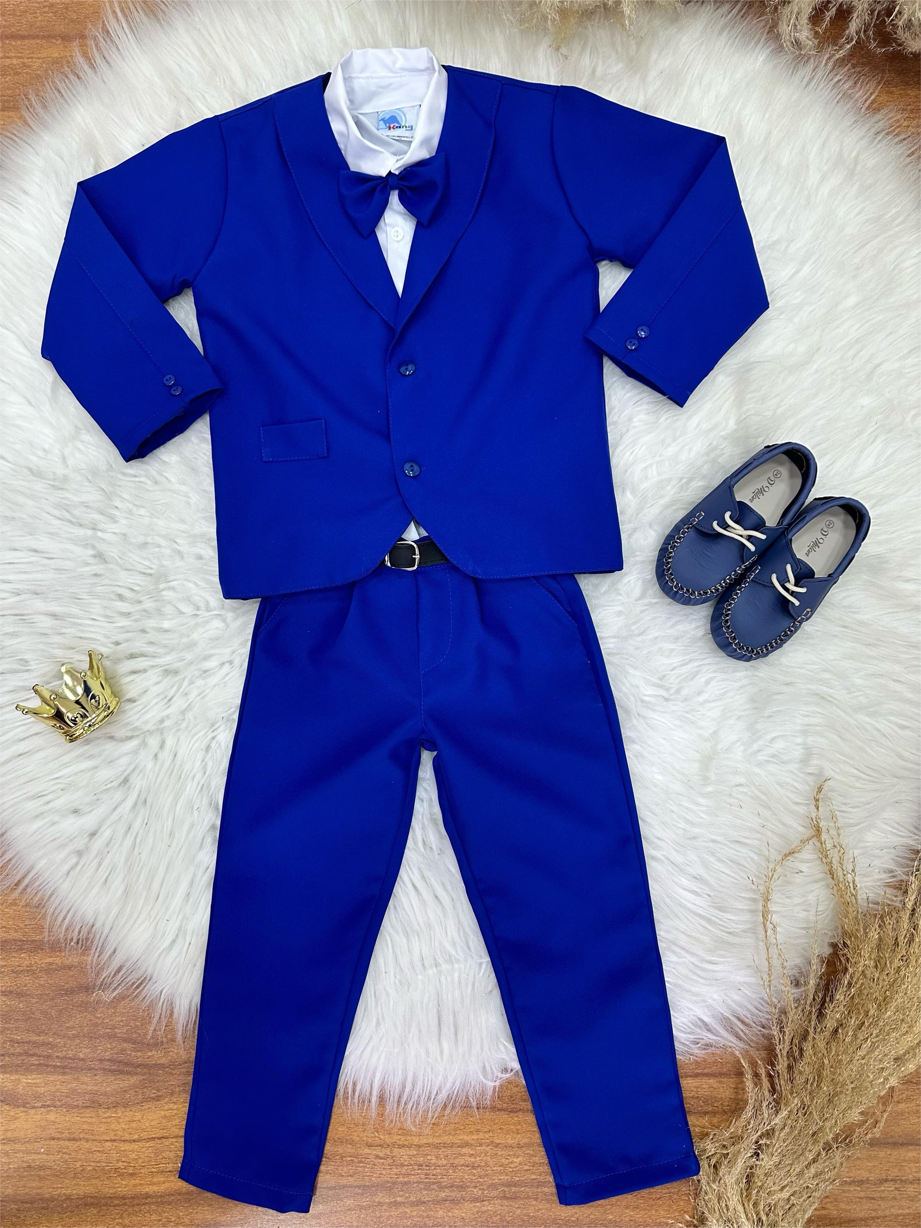 Terno Social Com Calça Gravata Azuçl Royal e Camisa Branca