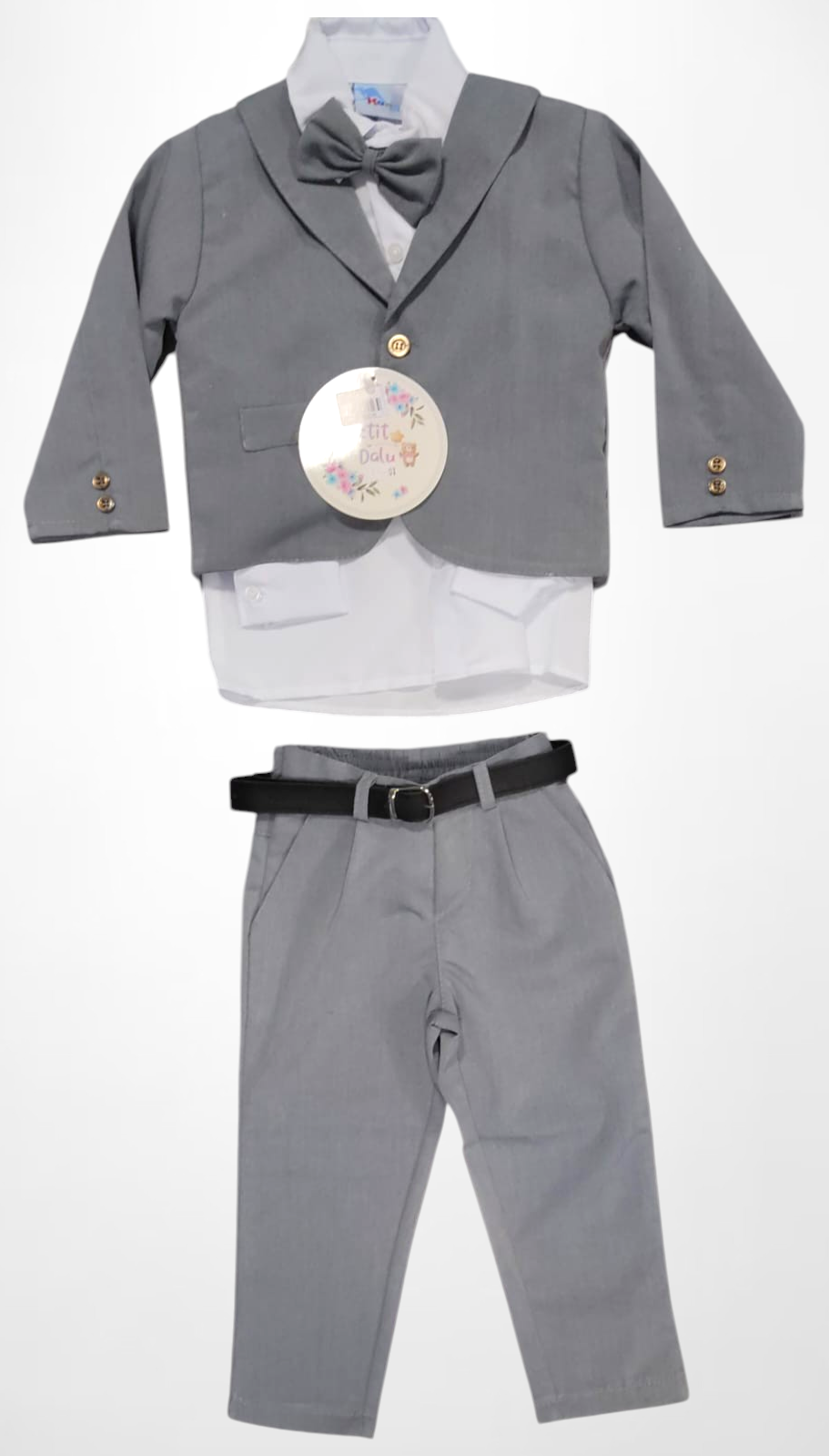 Terno Social Pajem Com Calça Gravata Cinza e Camisa Branca