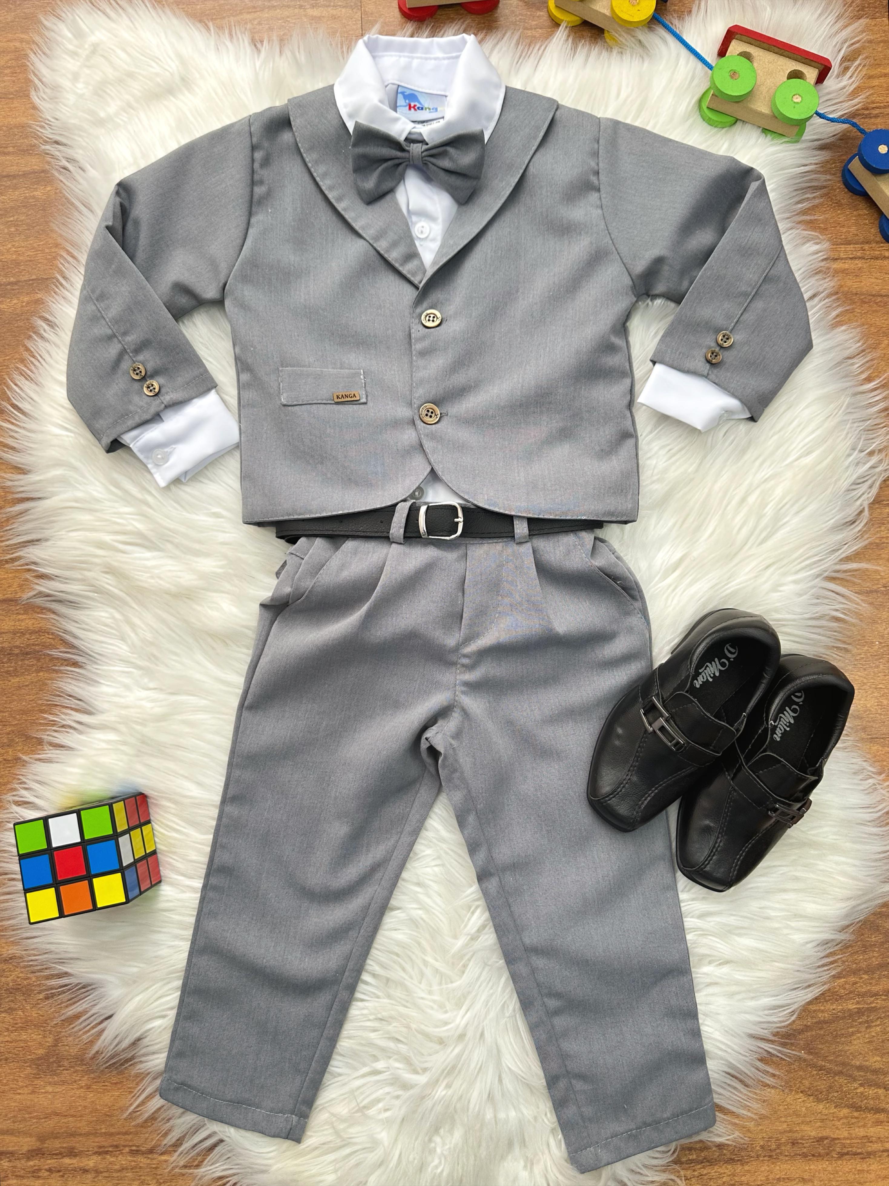 Terno Social Pajem Com Calça Gravata Cinza e Camisa Branca