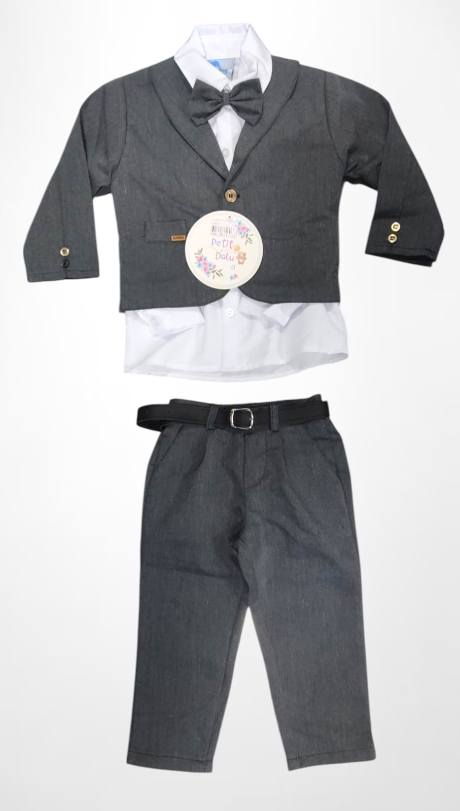 Terno Social Pajem Com Calça Gravata Grafite e Camisa Branca