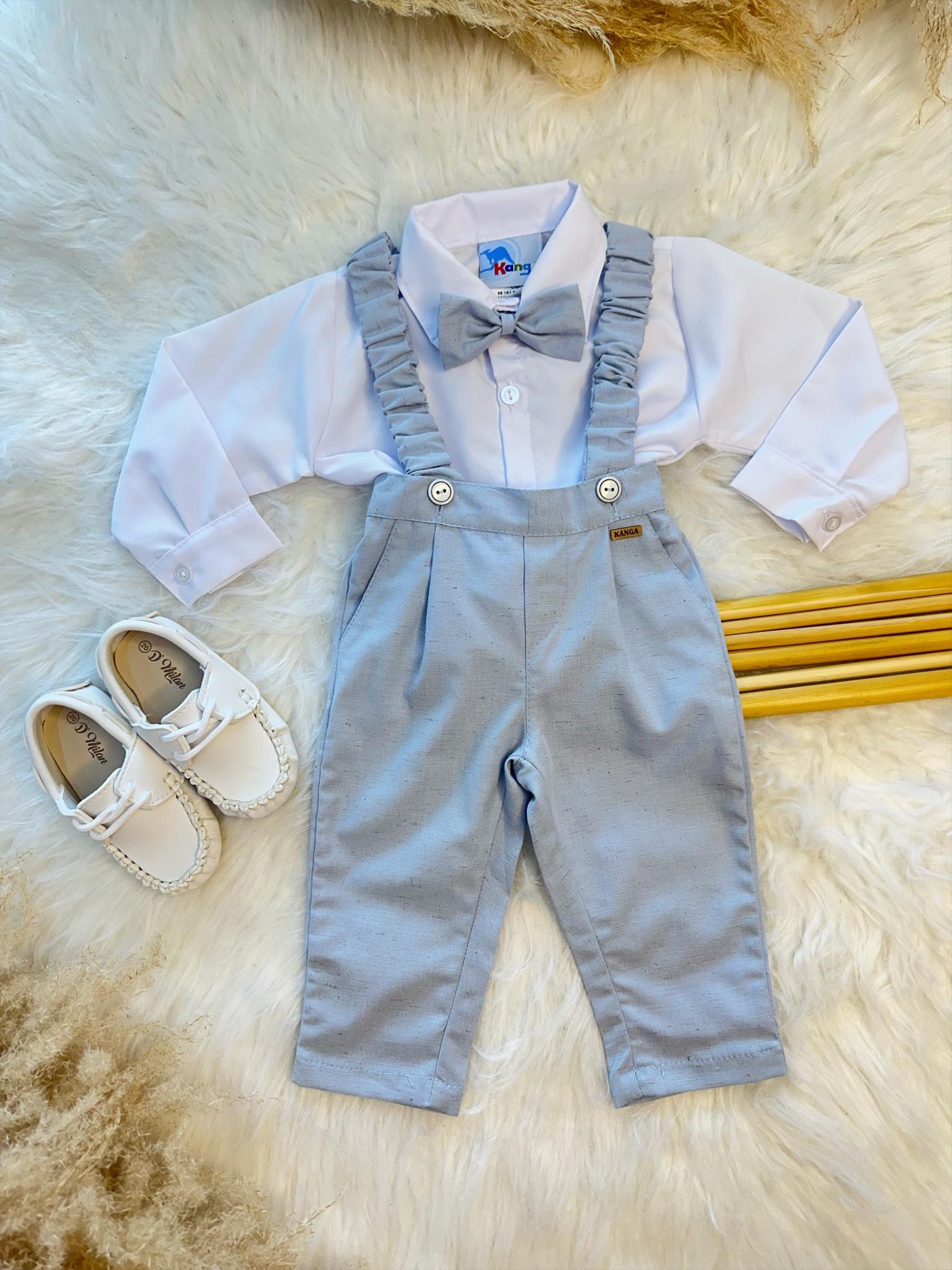 Conjunto Social Bebê C/ Camisa Calça Gravata e Susp. Azul