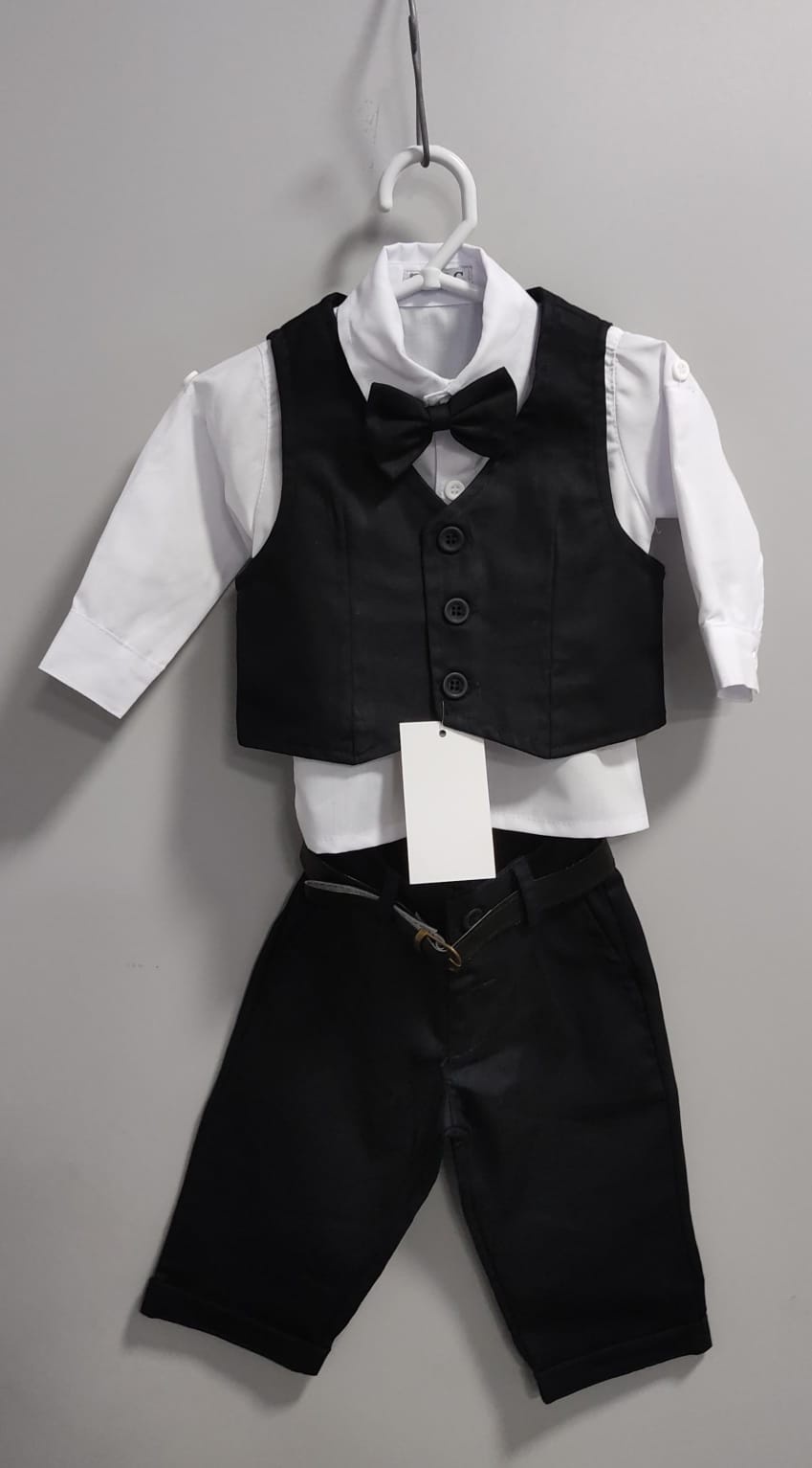 Conjunto Social Bebê Calça Colete Preto e Camisa Branca
