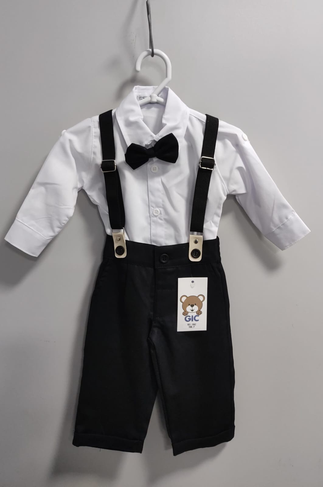 Conjunto Social Bebê Calça Susp. Preto e Camisa Branca