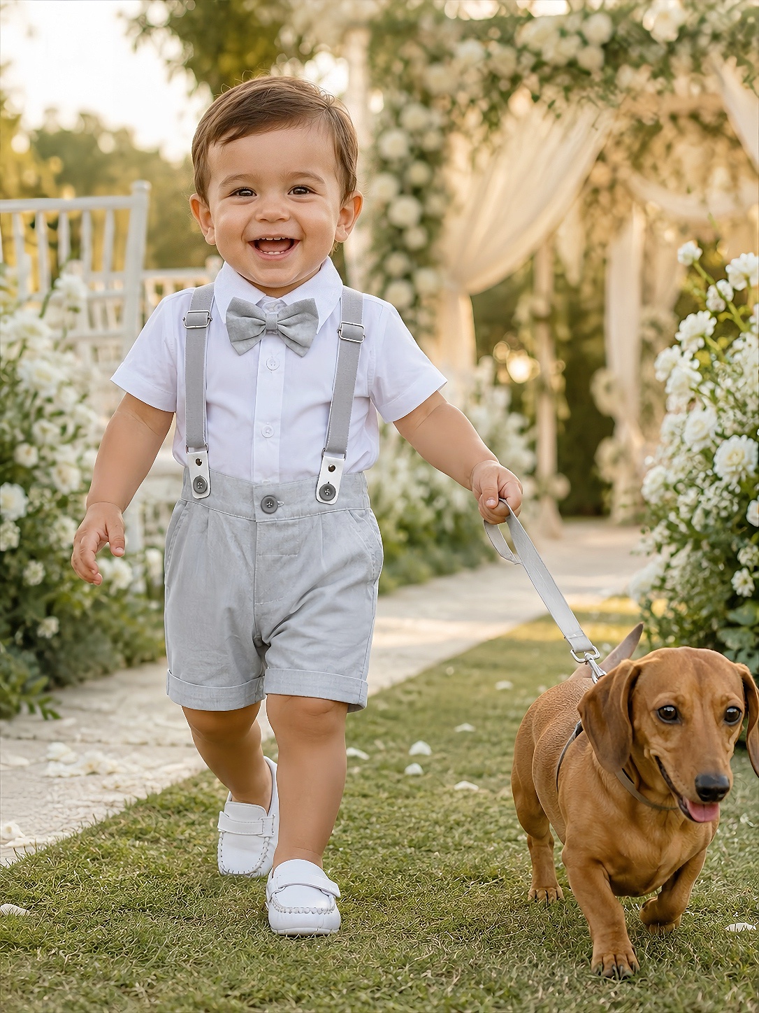 Conjunto Social Bebê Short Susp. Cinza Claro e Camisa Branca