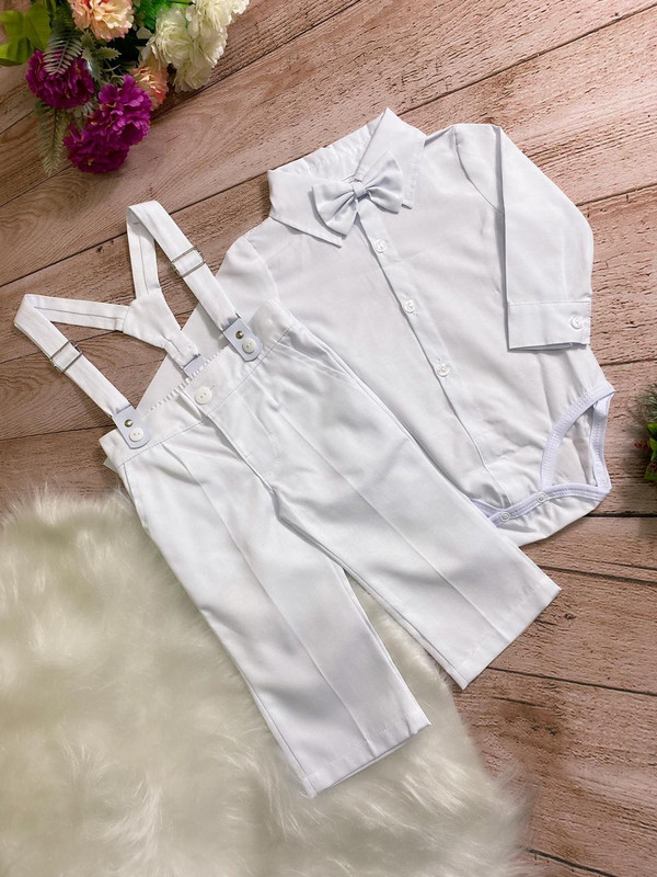 Conjunto Social Meninos Branco Calça Camisa Susp. Gravata