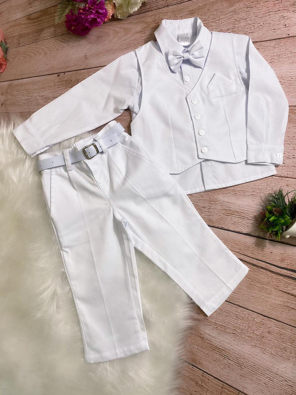 CONJUNTO SOCIAL MENINOS BRANCO CAMISA COLETE CALÇA GRAVATA