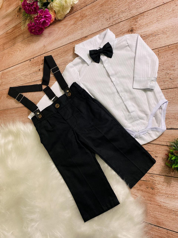Conjunto Social Meninos Calça Preta Camisa Susp. e  Gravata
