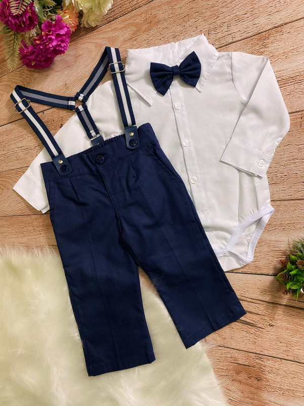 Conjunto Social Meninos Marinho Camisa Branca Susp e Gravata