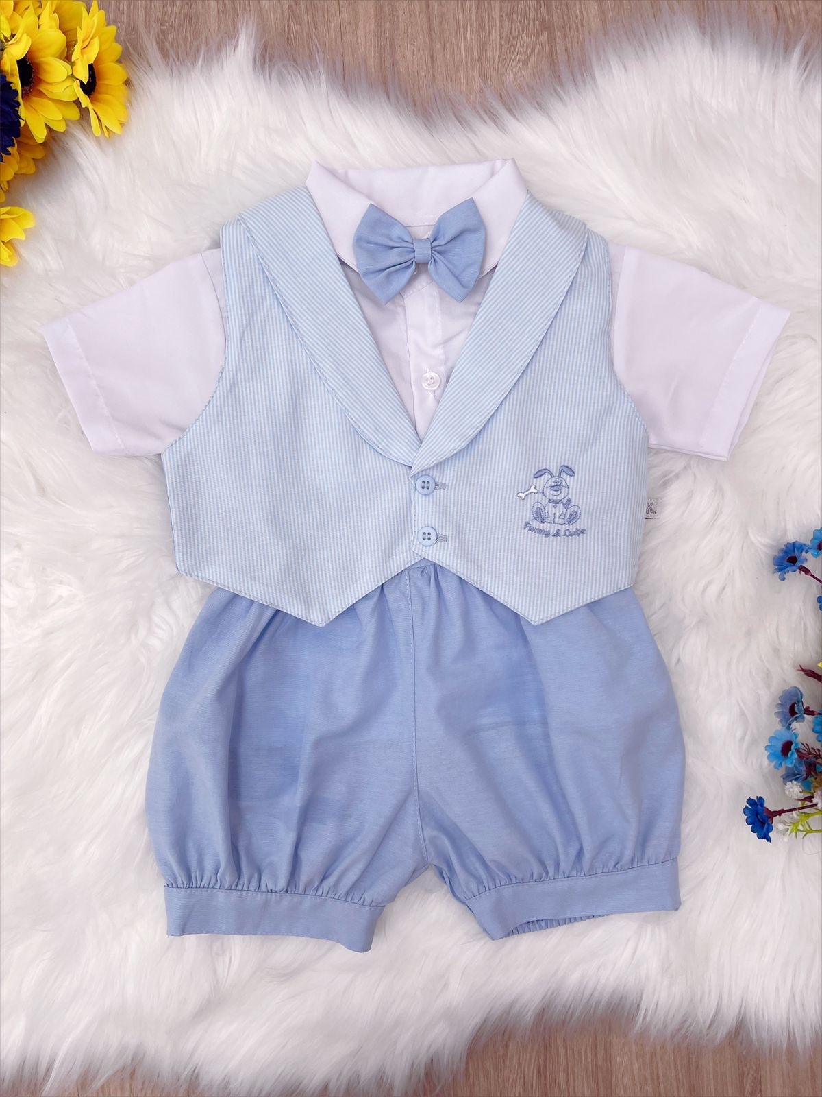 Conjunto Social Short Camisa Gravata Azul Toys