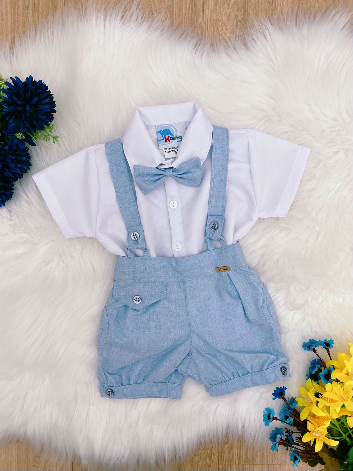 Conjunto Social Shorts Camisa Gravata Suspensório Pimpão
