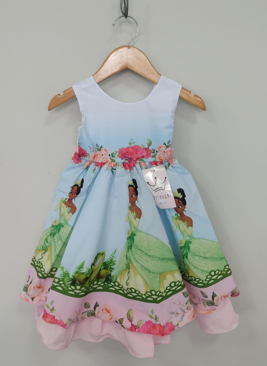 Vestido Infantil A Princesa Tiana e o Sapo Festas Azul
