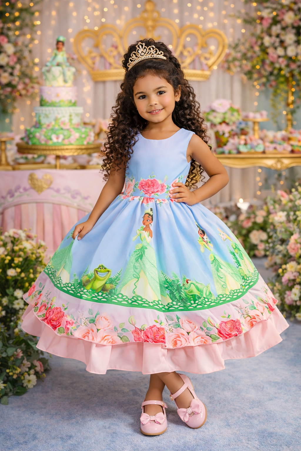 Vestido Infantil A Princesa Tiana e o Sapo Festas Azul