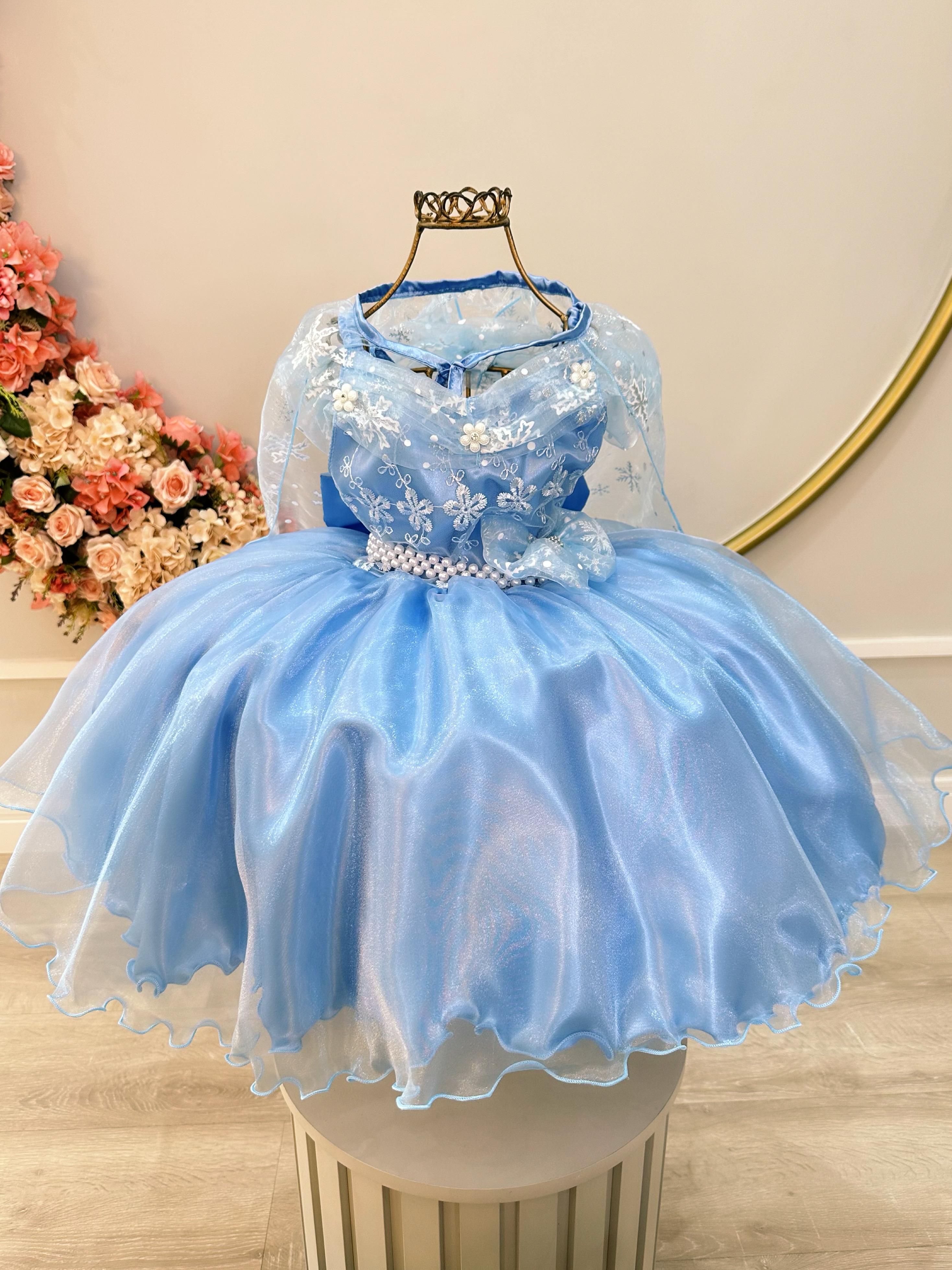 Vestido Infantil Princesas Frozen Elsa C/ Capa Luxo Festas