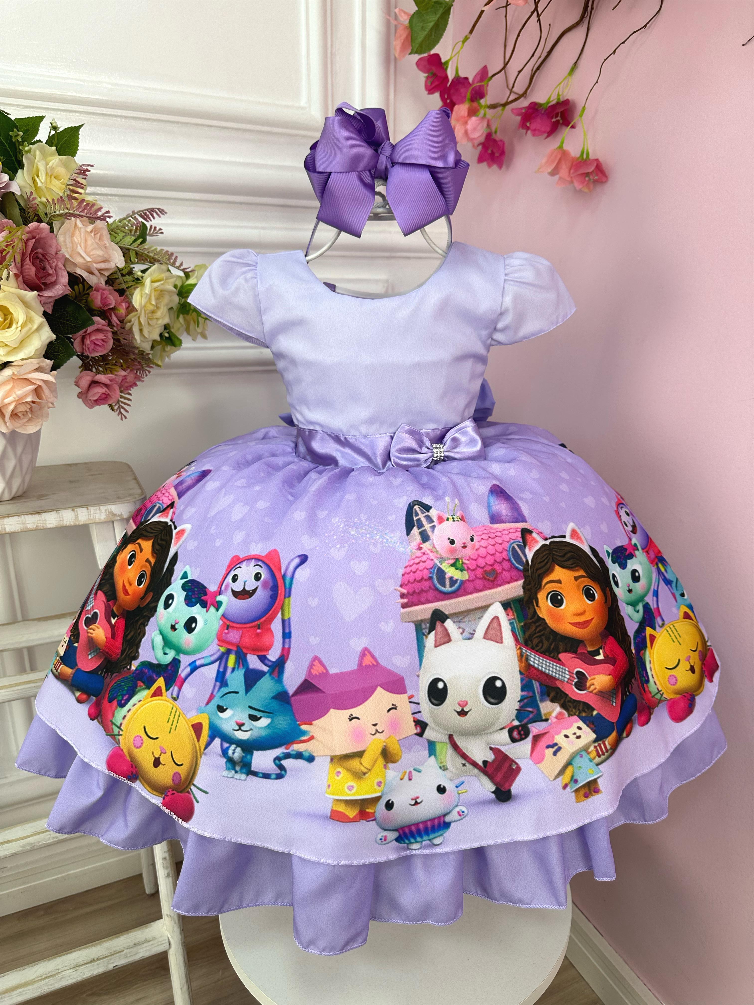Vestido Infantil Lilás Casa Mágica da Gabby Laço Luxo