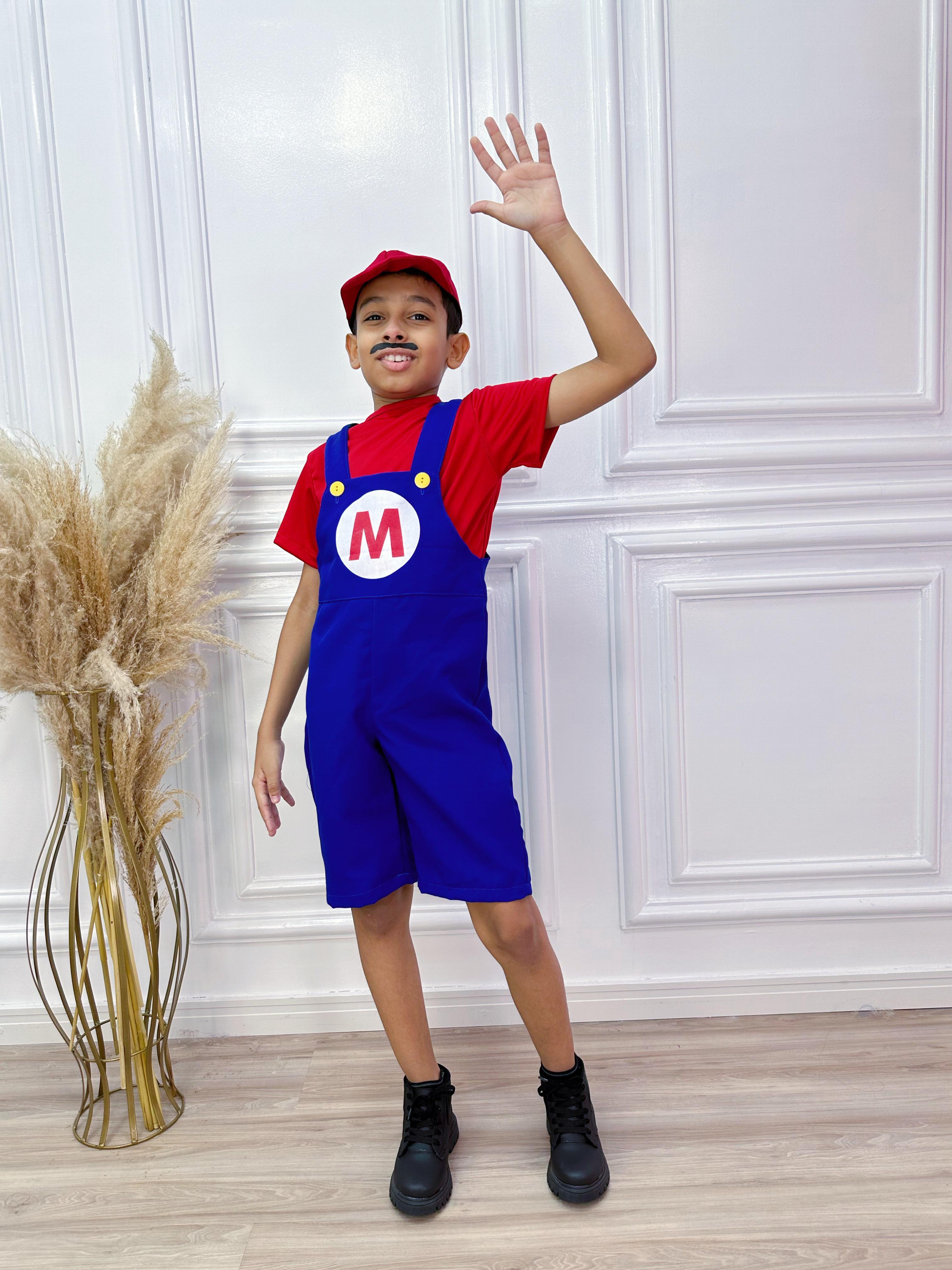 Conjunto Fantasia Infantil Mario Mecânico Vermelha Azul