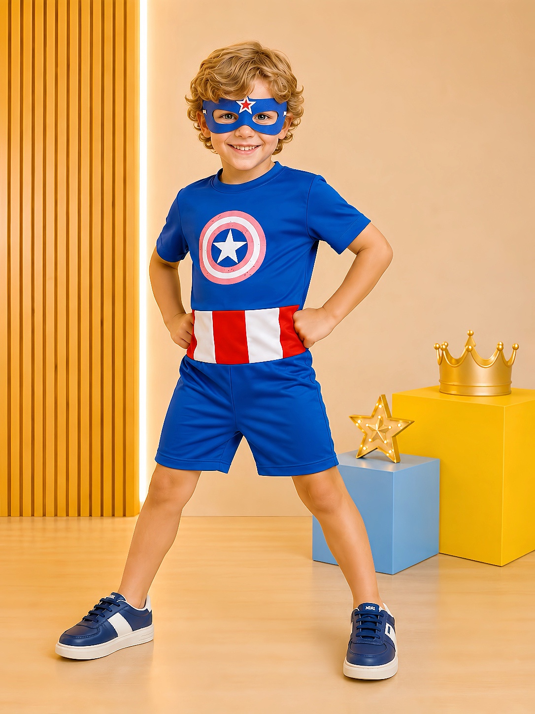 Fantasia Infantil Azul e Vermelha Acompanha Máscara