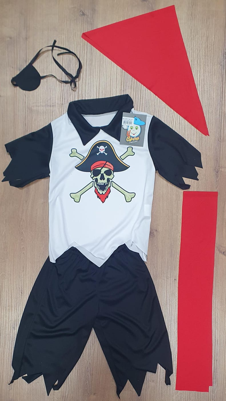 Fantasia Infantil Capitão Pirata C/ Faixa Bandana Tapa Olho