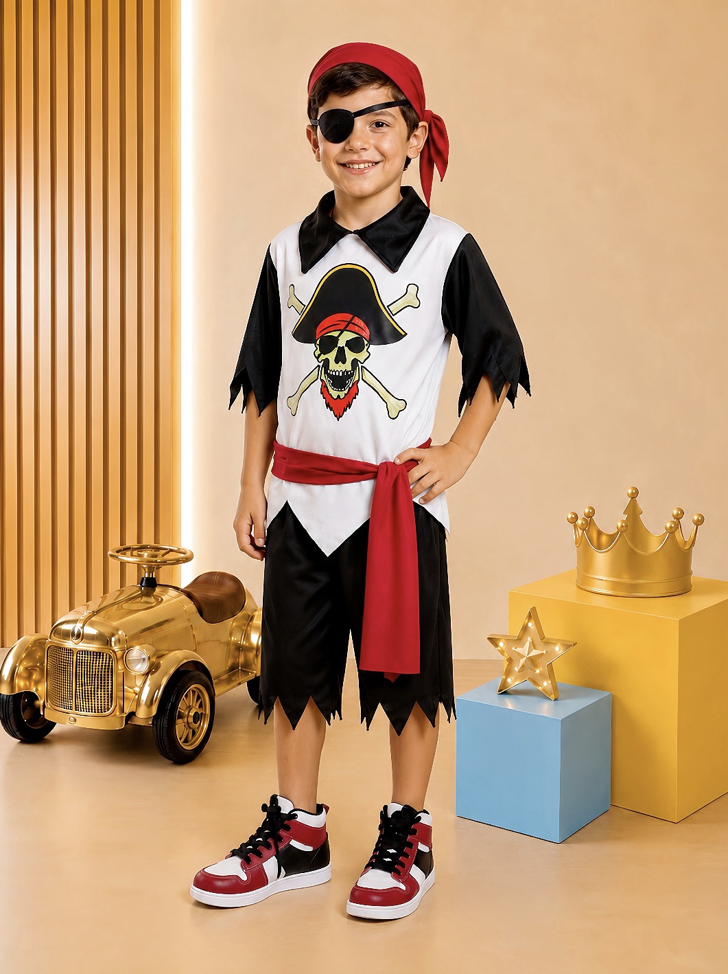 Fantasia Infantil Capitão Pirata C/ Faixa Bandana Tapa Olho