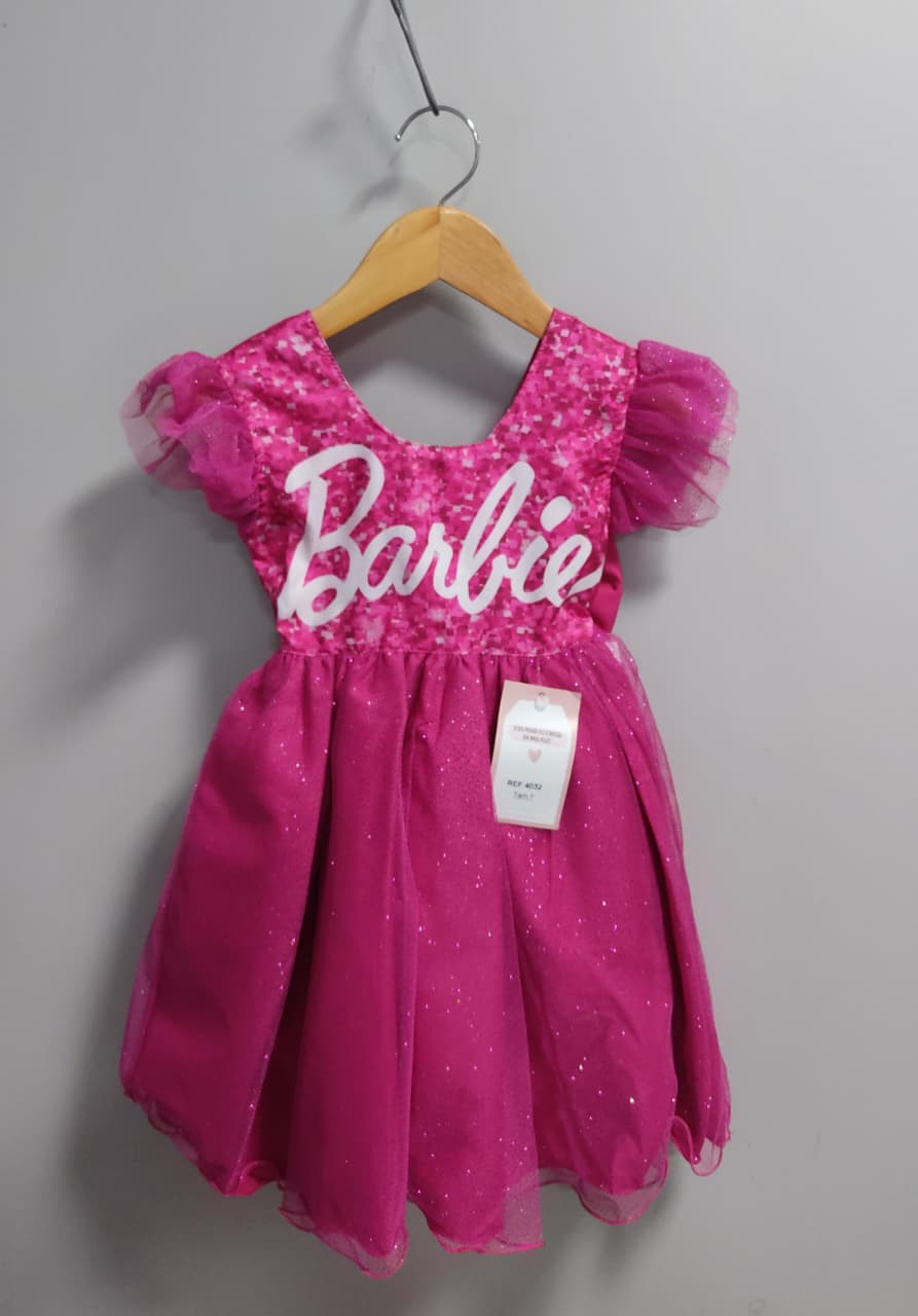 Vestido infantil da Barbie Pink Saia Com Leds Festas