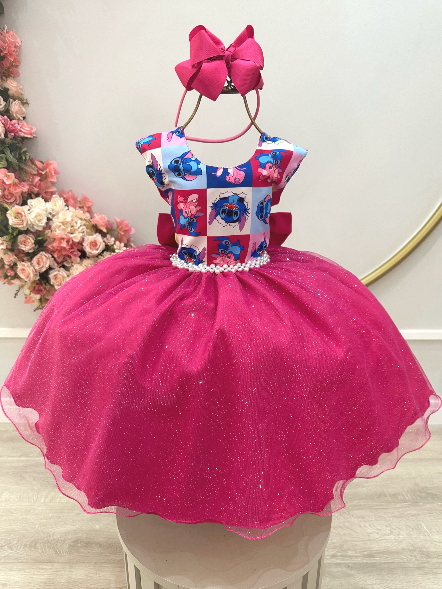 Vestido Infantil Pink Lilo Stitch e Angel Festas