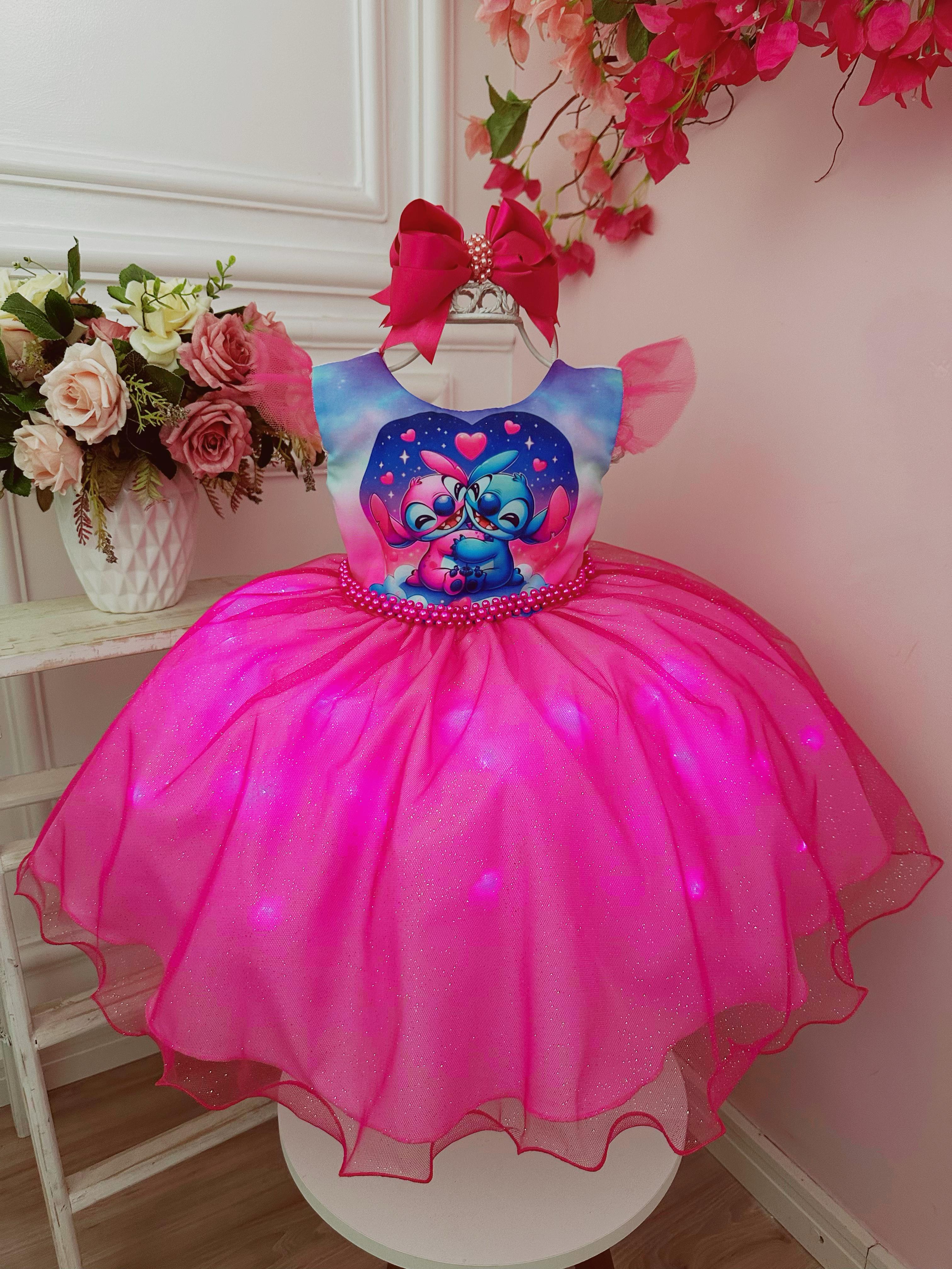 Vestido Infantil Lilo Stitch e Angel Saia Com Led Festas