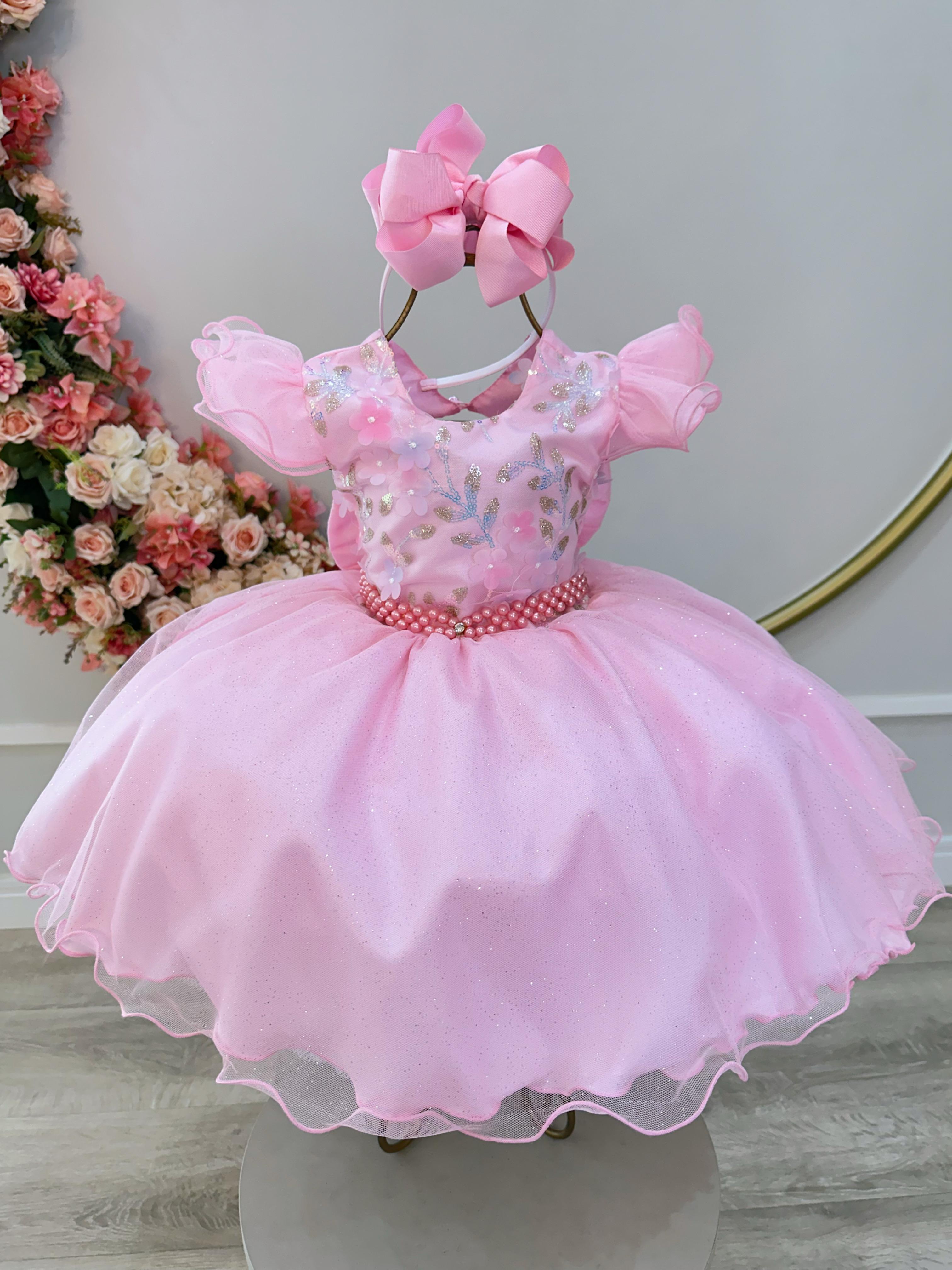 Vestido Infantil Princesas Jardim Encantado Rosa Super Luxo