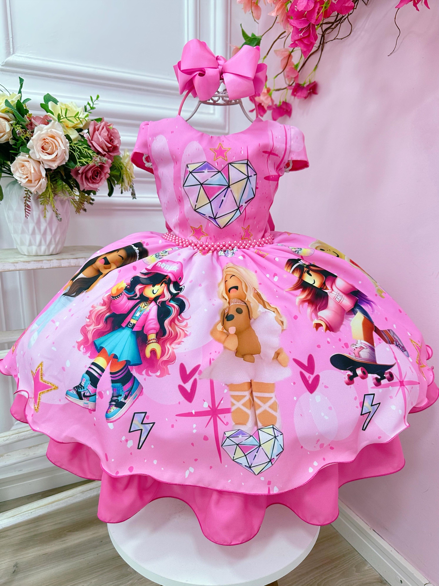 Vestido Infantil Rosa Chiclete Roblox Festas