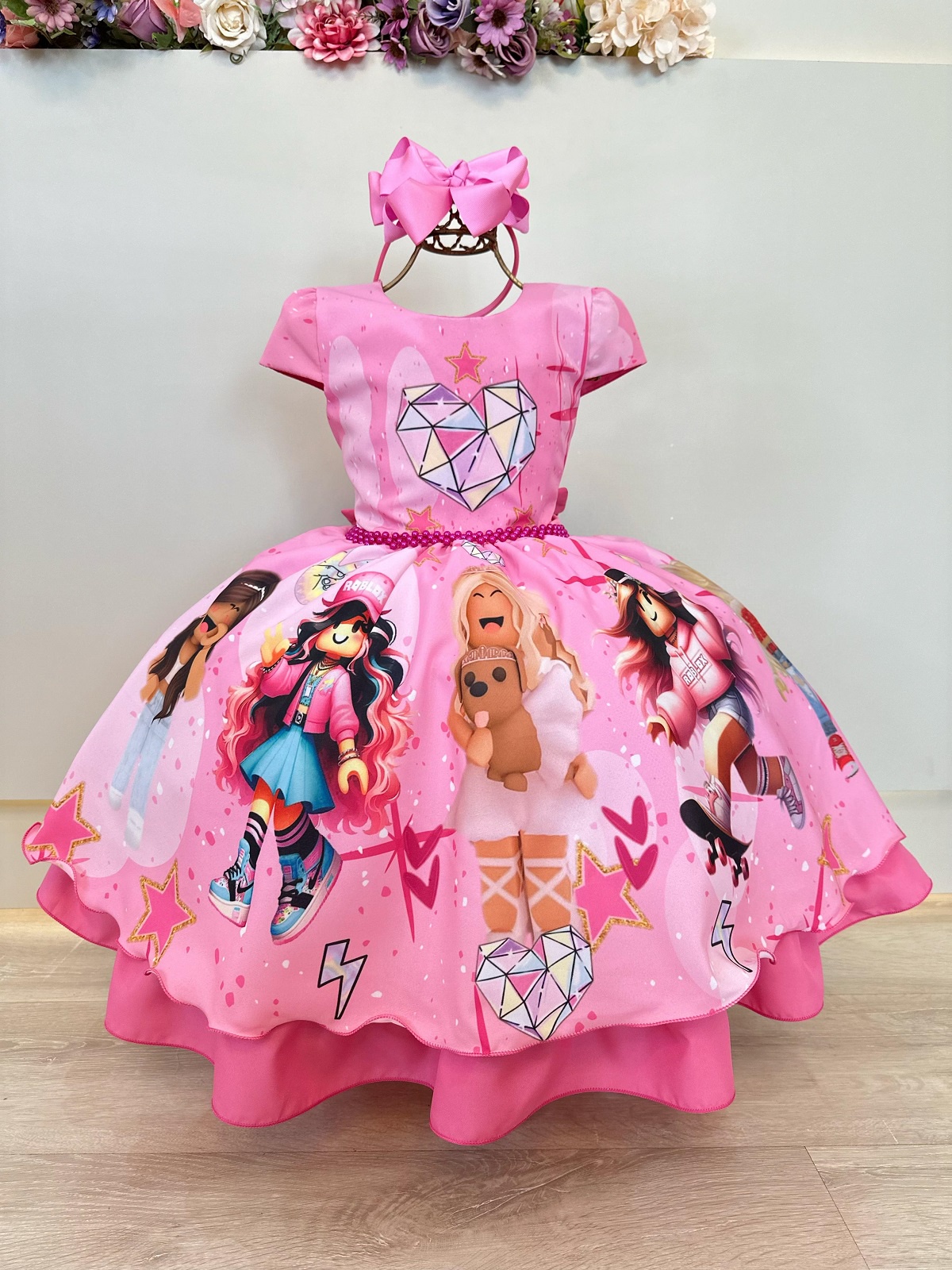 Vestido Infantil Rosa Chiclete Roblox Festas