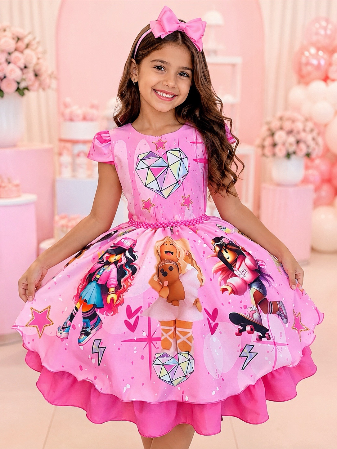 Vestido Infantil Rosa Chiclete Roblox Festas