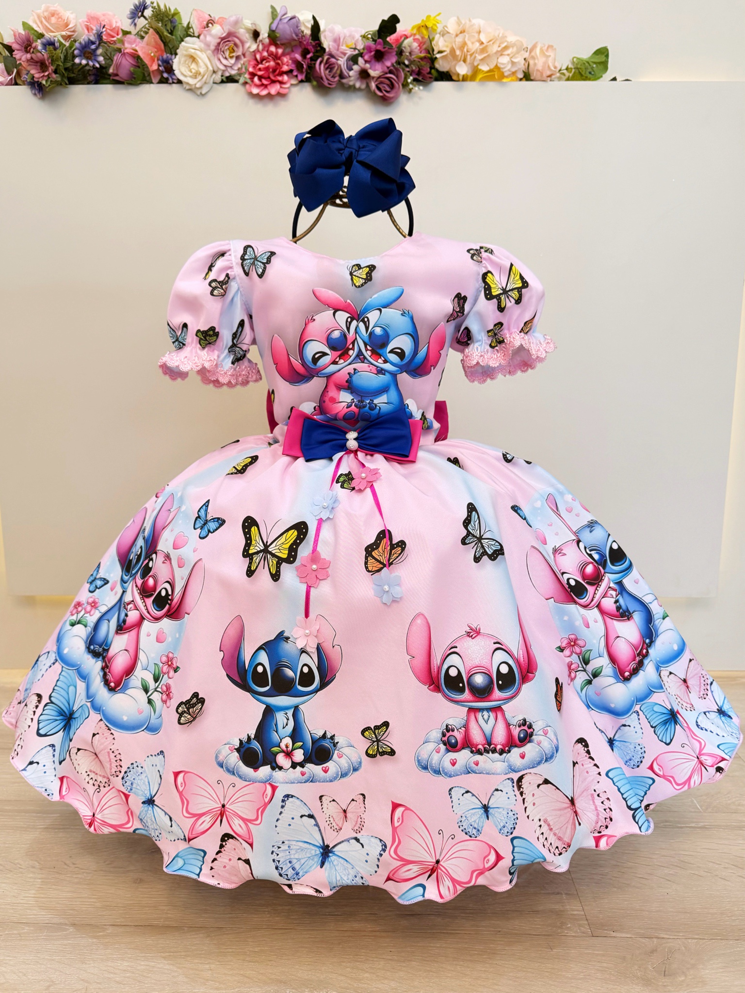 Vestido Infantil Rosa Claro da Lilo Stitch e Angel Luxo