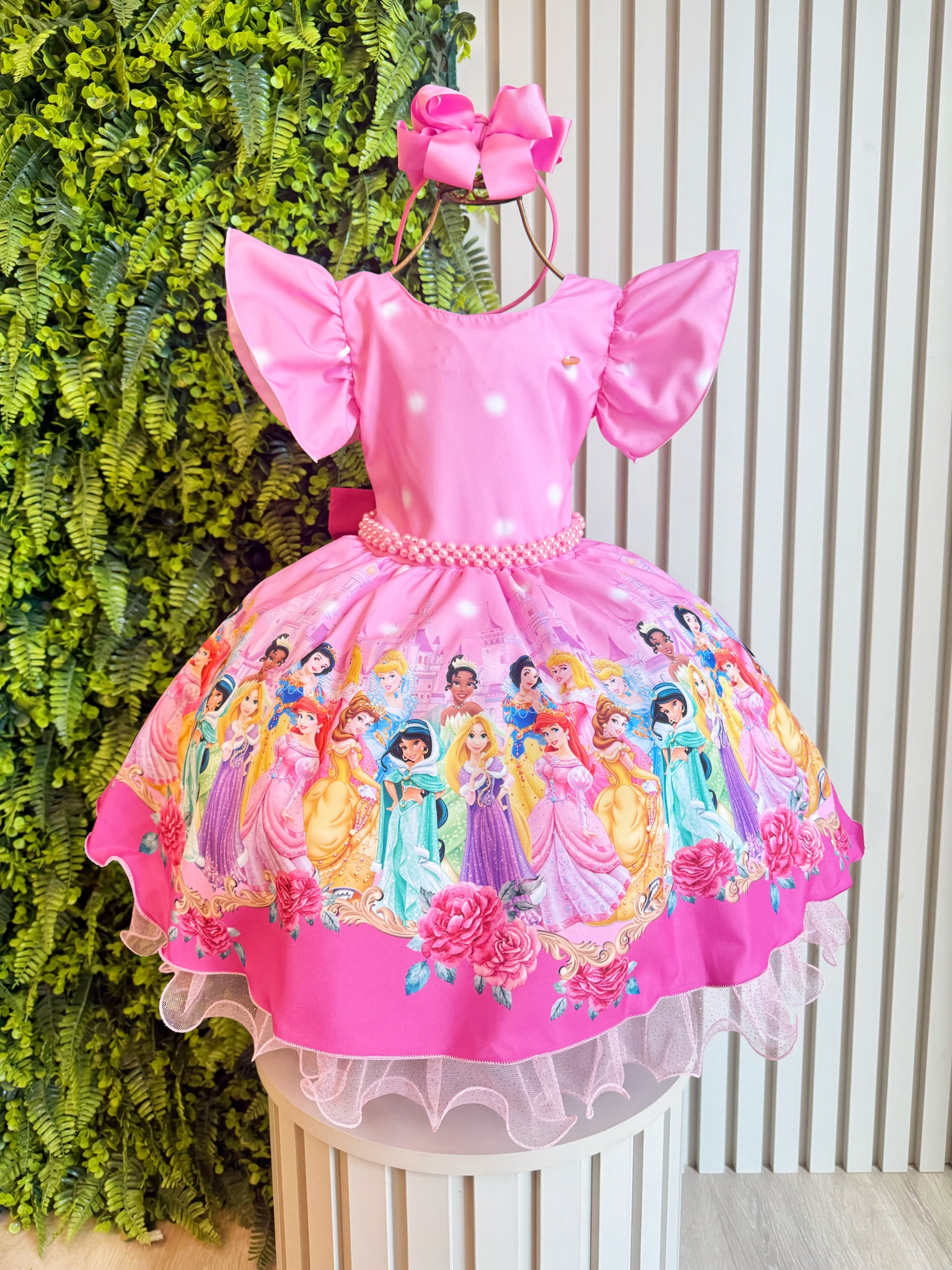 Vestido Infantil Rosa Princesas Festas C/ Pérolas
