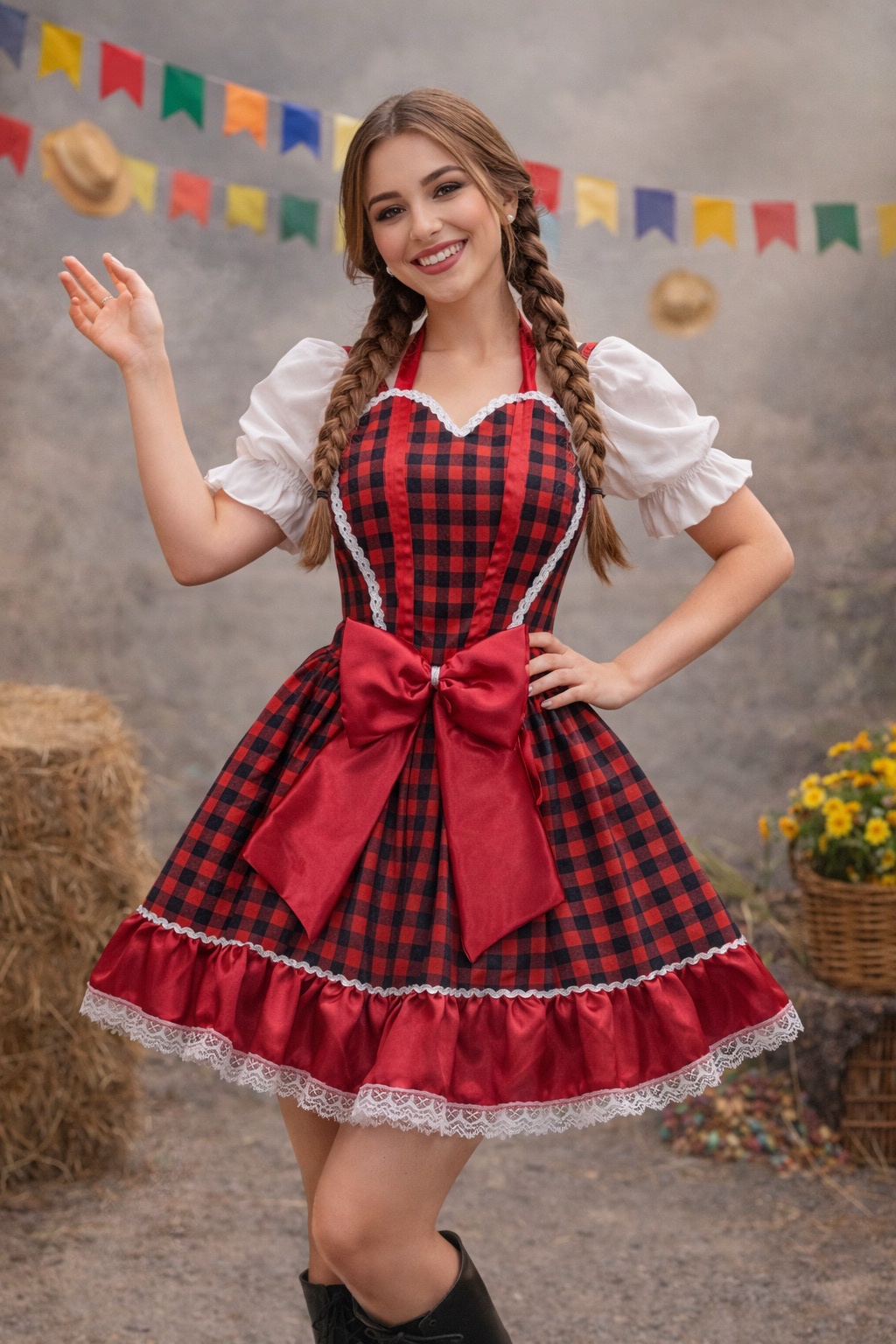 Avental Infantil Junino Caipira Arraiá Festas Vermelho Xadrez