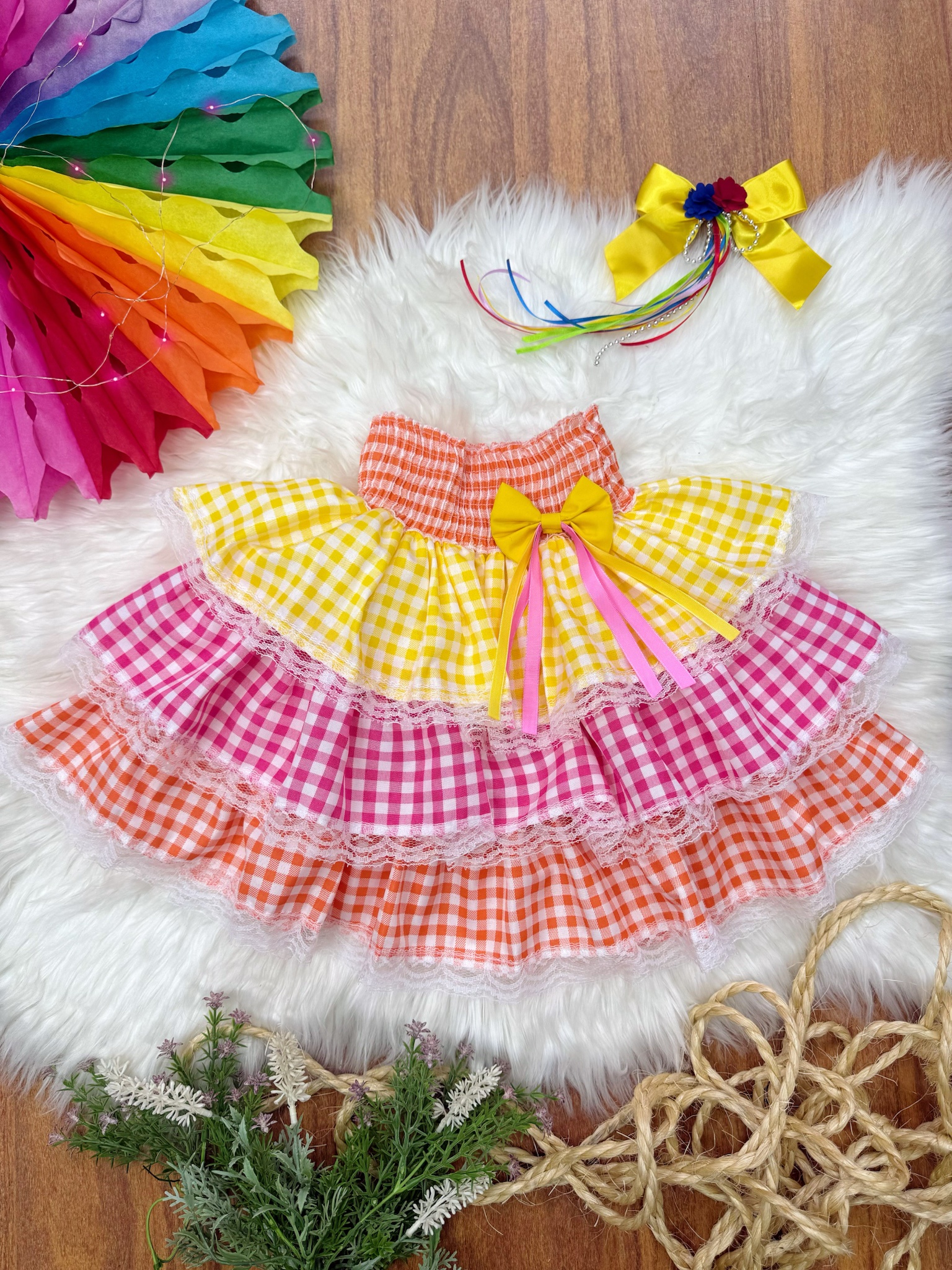 Saia Infantil Junino Arraiá Caipira Festas Xadrez Colorido