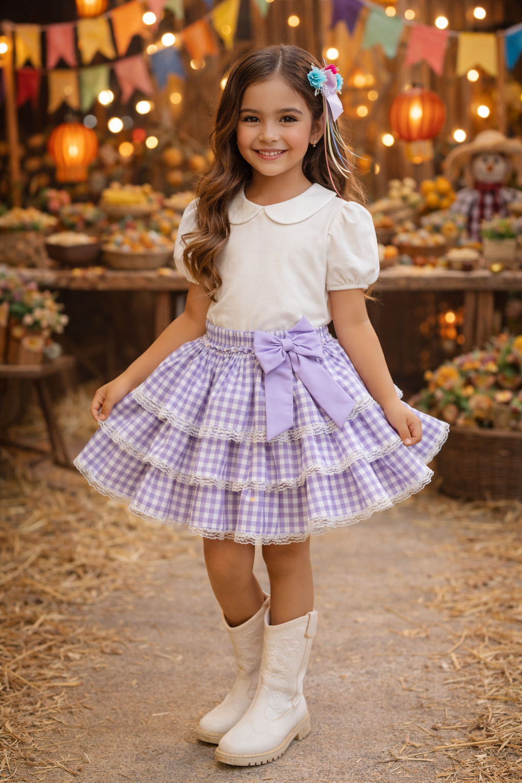 Saia Junina Arraiá Festas Lilás Xadrez