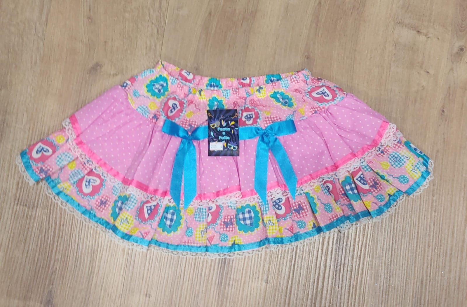 Saia Meninas Caipira Junino Rosa Colorida Flores