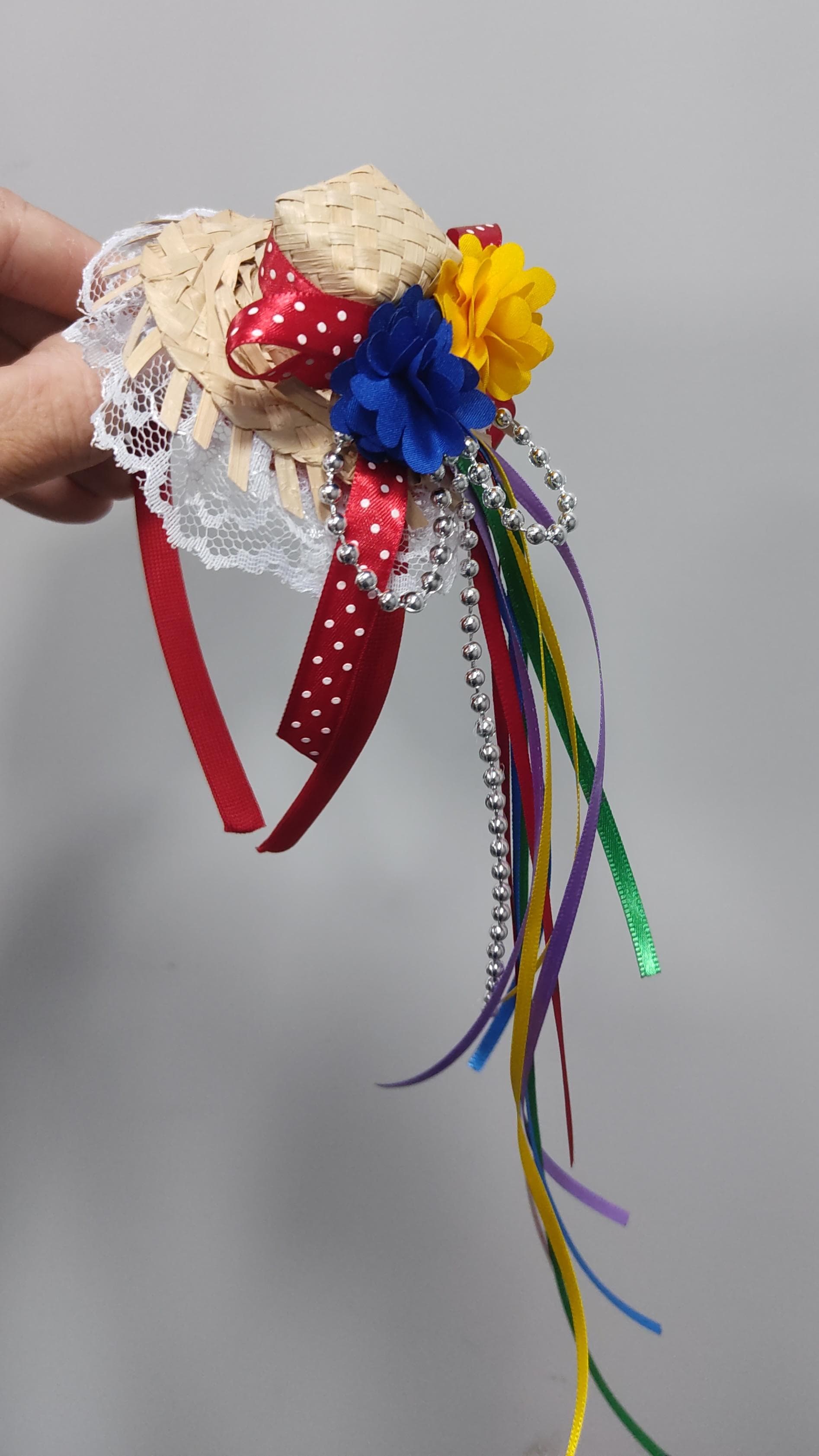 Tiara Infantil Junina Festas C/ Florzinhas e Fitas de Cetim