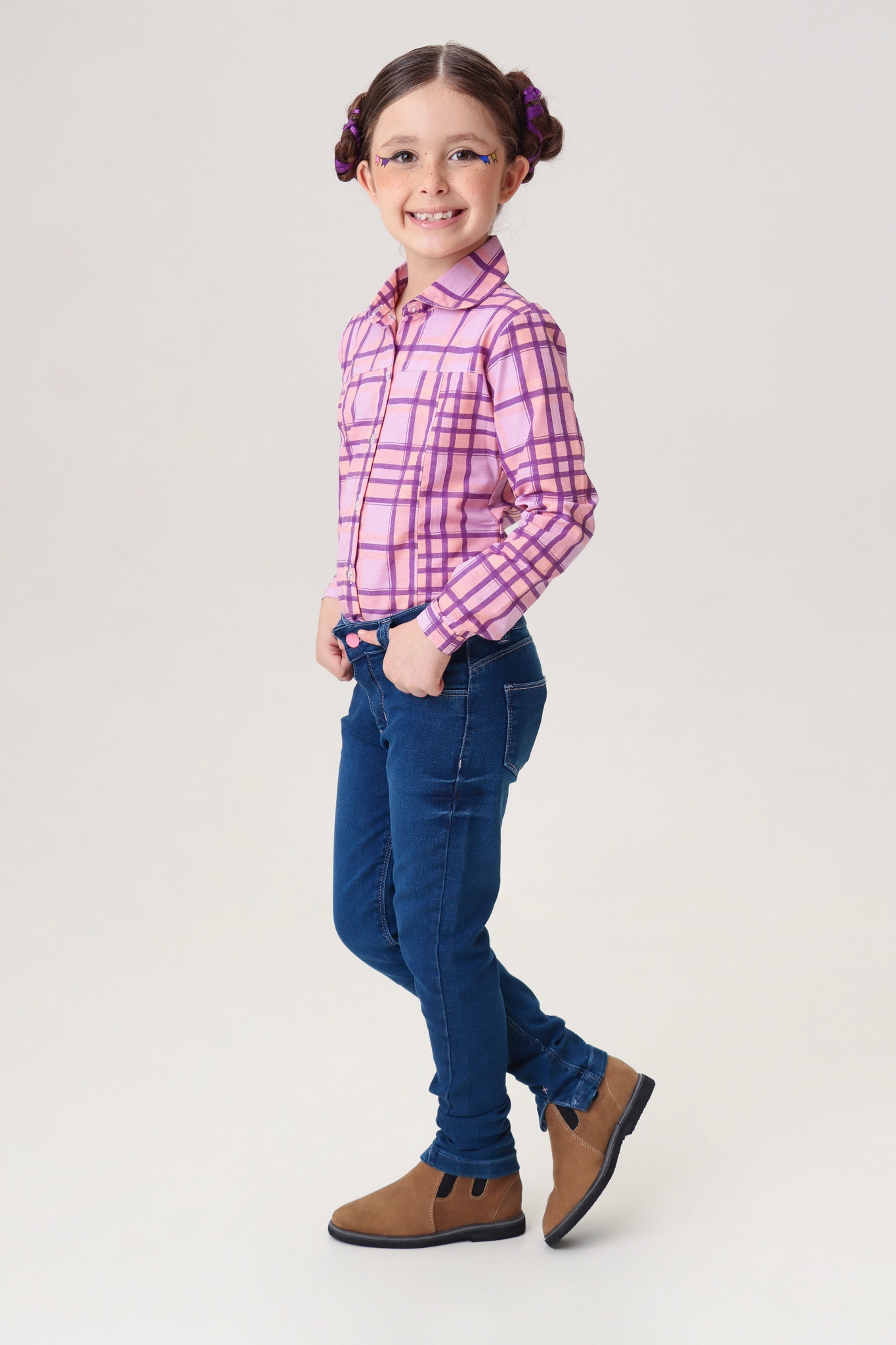 Camisa Meninas Junino Caipira Lilás Xadrez