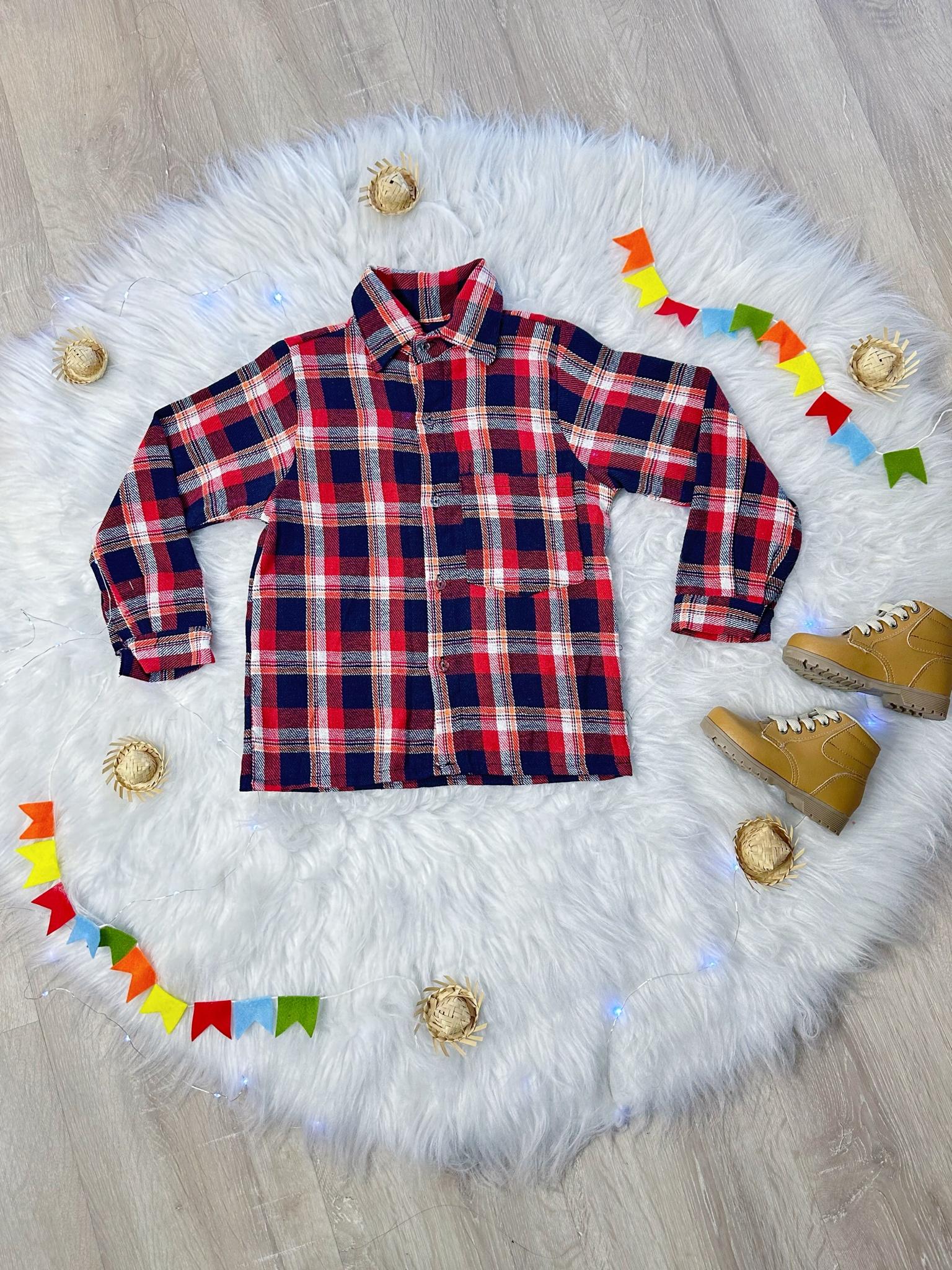 Camisa Xadrez Menino Flanelada Junino Vermelho Branco Azul Marinho