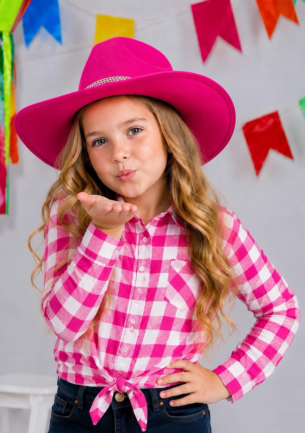 Camisa Infantil Meninas Flanelada Xadrez Junina Arraiá Pink