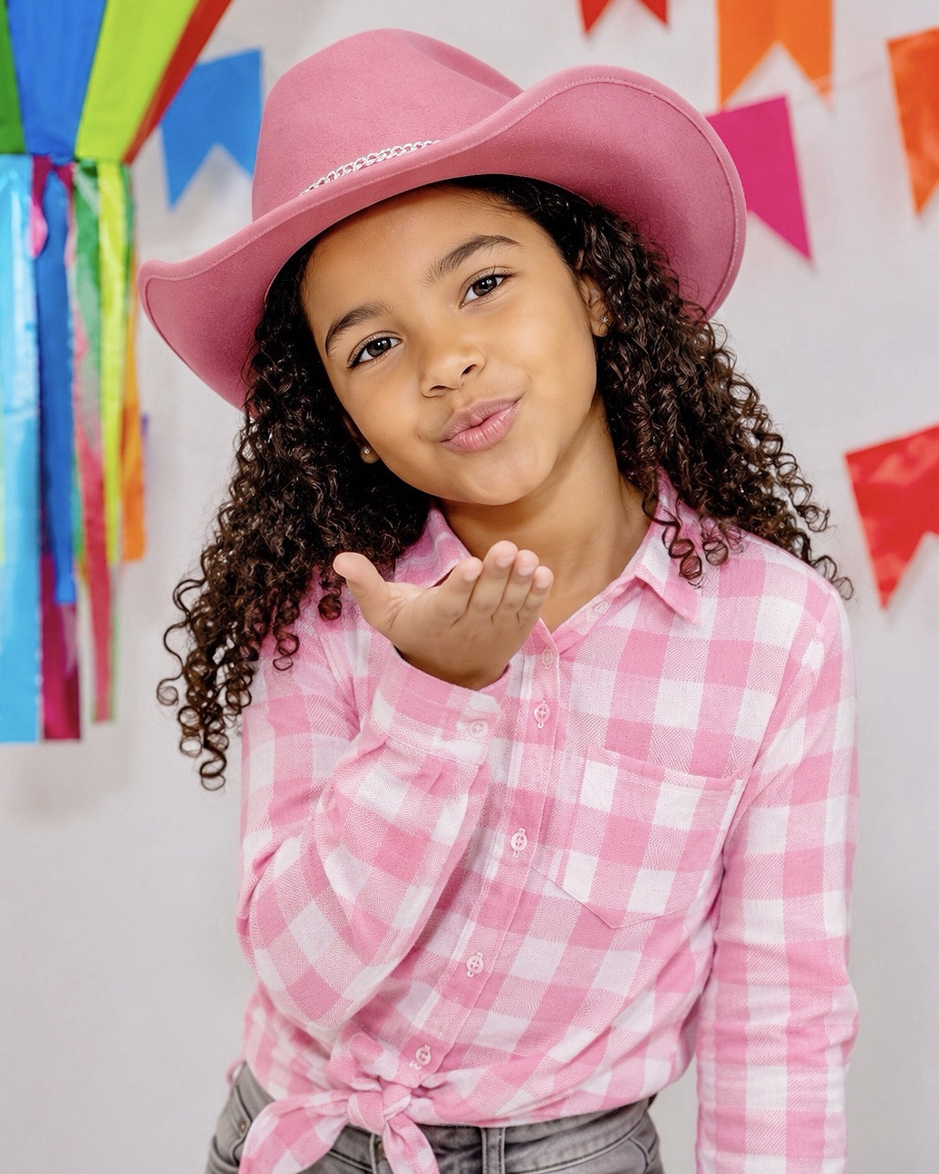 Camisa Infantil Meninas Rosa Claro Flanelada Xadrez Junina Arraiá
