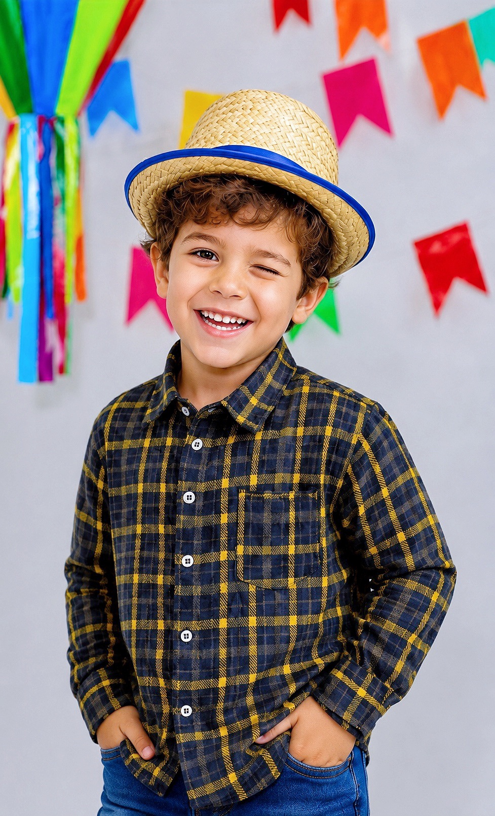 Camisa Infantil Xadrez Flanelada Azul Marinho e Amarela Manga Longa