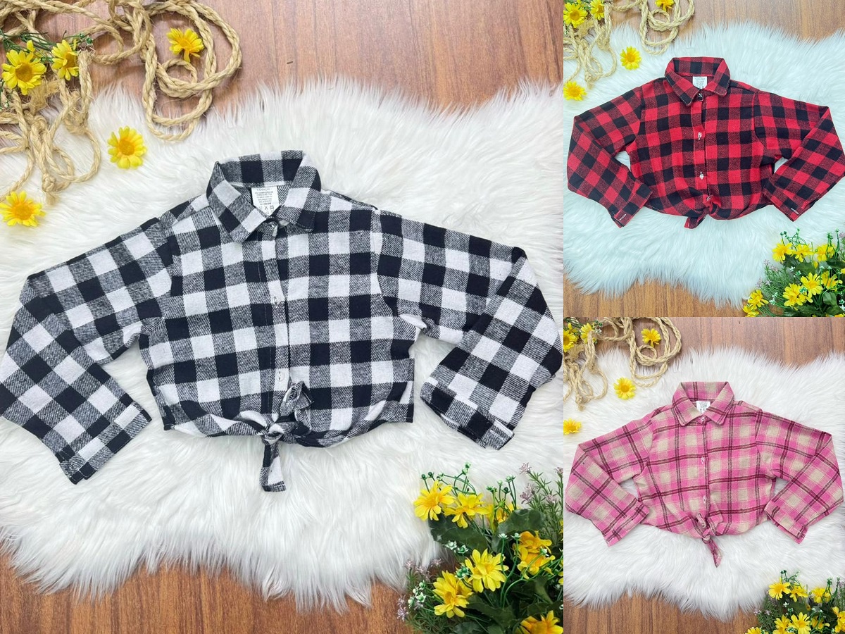 Camisete Infantil de Flanela Xadrez Varias Cores