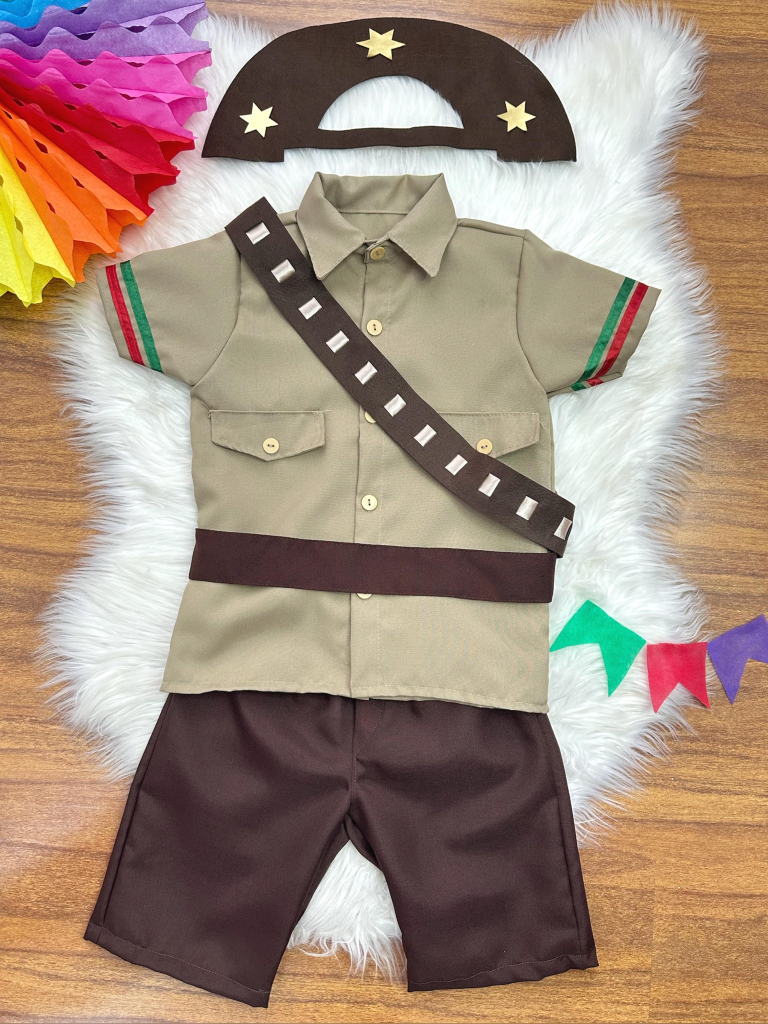 Conjunto Infantil Fantasia Junino Lampião Arraiá Marrom