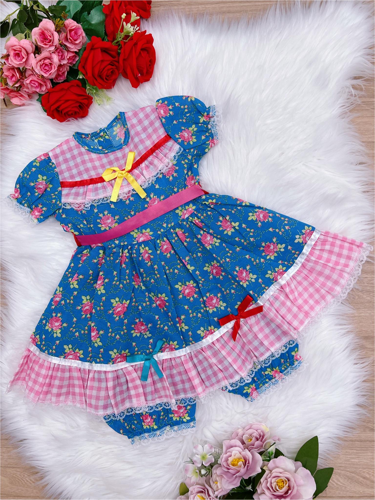 Fantasia Bebê Junino Azul - P-M-G - Podem Ter Variação Cor