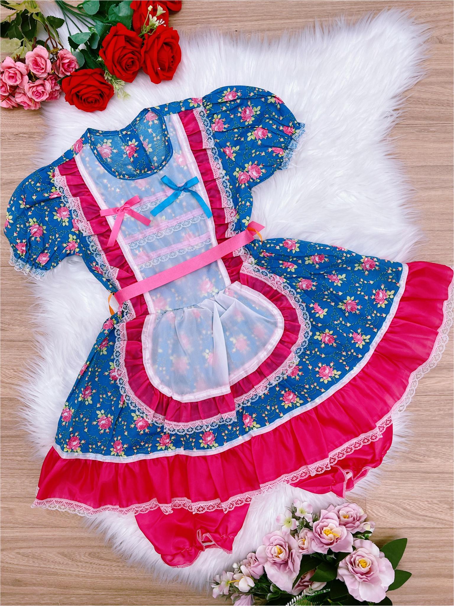 Fantasia Infantil Junino Azul - 4-6-8-10-12-14-16 - Podem Ter Variação Cor