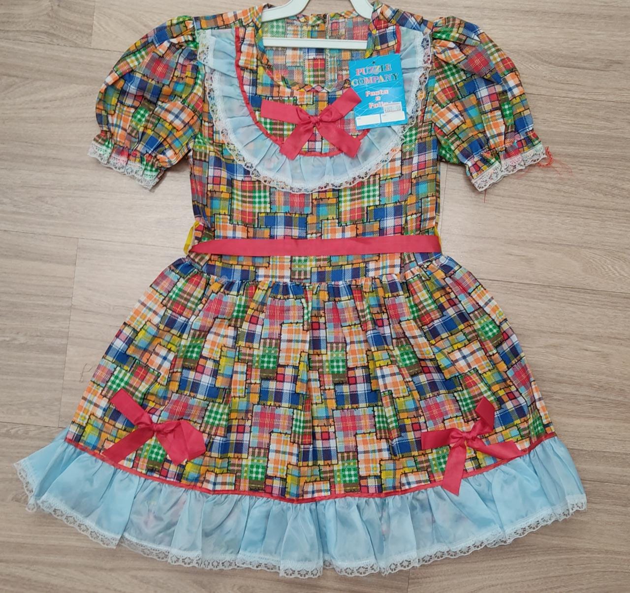 Fantasia Infantil Junino Azul - Laranja - Xadrez - 4-6-8-10-12-14-16- Podem Ter Variação Cor